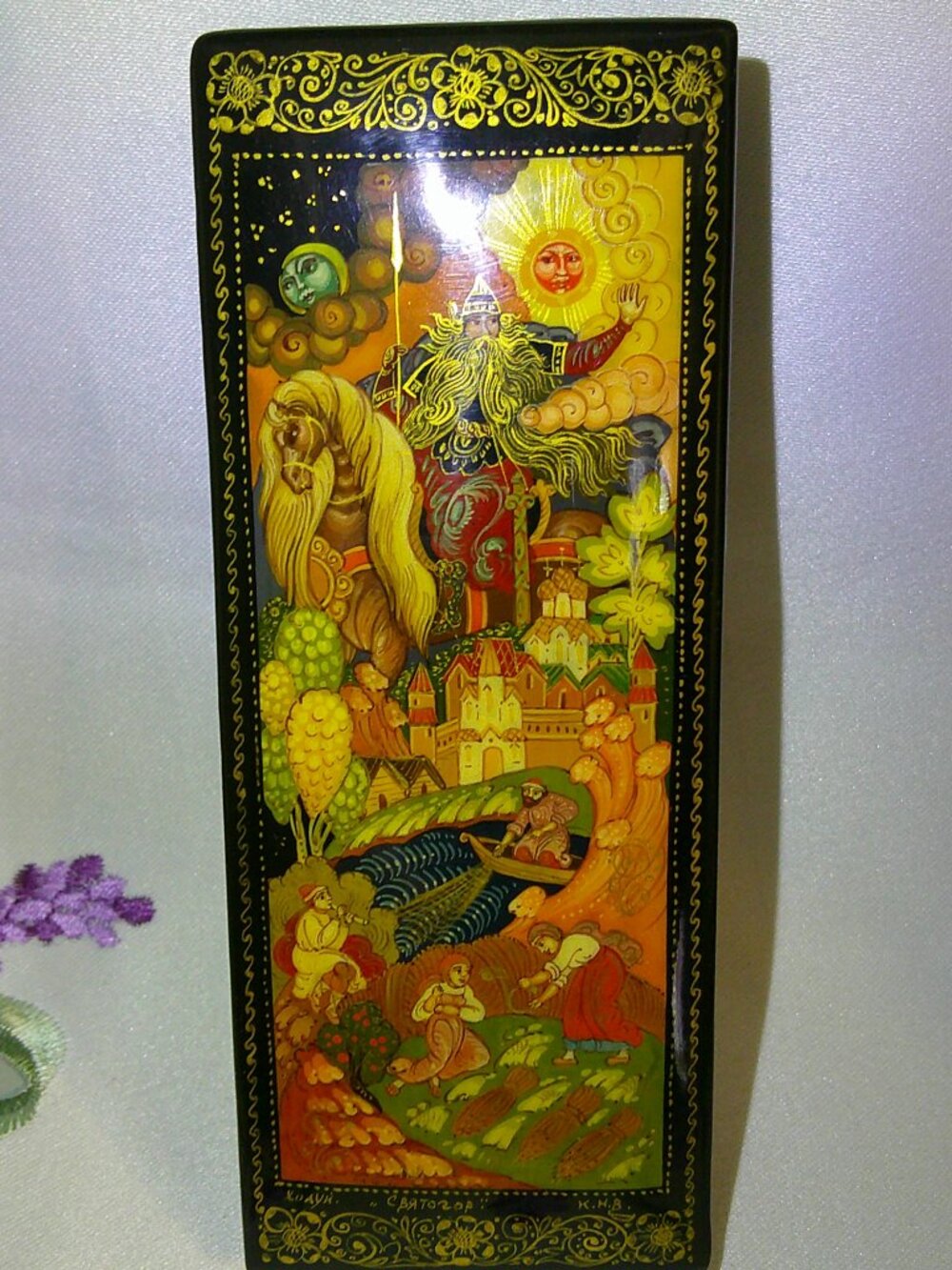 Kholui Russian Black Lacquer Box Svyatogor Святого́р Signed K.H.B. (K.N.V.)